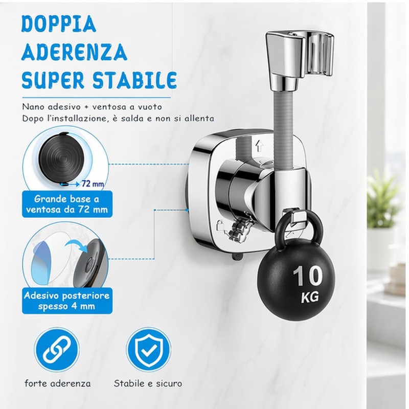 Dexpally 2 Pezzi Supporto Soffione Doccia Ventosa 360° Regolabile, Senza