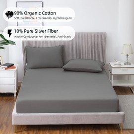 JIUMIWA JIUMIWA Grounding Sheet King Size with 15ft Cord, 90% Organic Cotton + 10% Silver Fiber, Conductive Earthing Bed Sheets for Better Sleep and Wellness, Gray