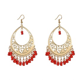 Mexican Earrings for Women Tassel Earrings for Women Rice Bead Earrings Bohemian Dangle Drop Earrings Bohe Mexican Gypsy Retro Ethnic Holiday Jewelry Gifts for Women Spring Summer Earrings for Women 2024 (Red Mexican Earrings)