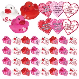 Aviski 30Pcs Kids Valentines Day Gifts for Classroom - Cute Valentine Rubber Ducks and Gift Tags Cards for Boys Girls Exchange Gifts, Party Favor Prizes, Valentine’s Greeting Gifts