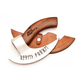 LIFAFA Handmade Viking Pizza Cutter Beautiful Axe with Unique Leather Sheath Stainless Steel Blade with Rosewood Handle AU
