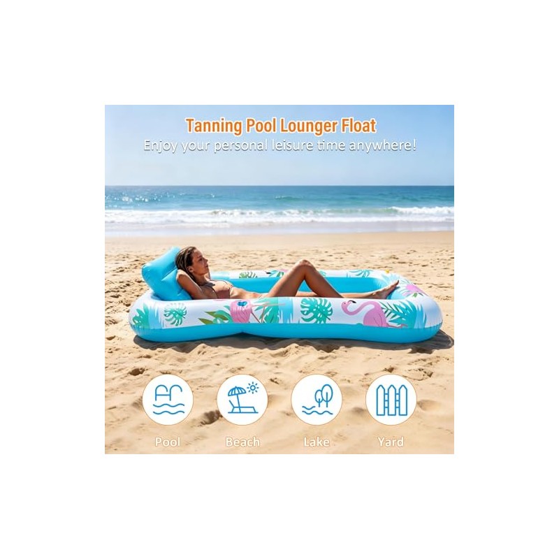Inflatable Tanning Pool Lounger Float with Sprinkler, Pool Float Adult