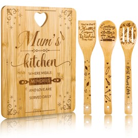BAIEGOED Bamboo Chopping Board with 3 Spoons – Eco-Friendly Kitchen Gift for Mum, Grandma & Aunt, Perfect for Mother’s Day Birthday & Christmas Presents Set, 30.5×22.5×2.5cm