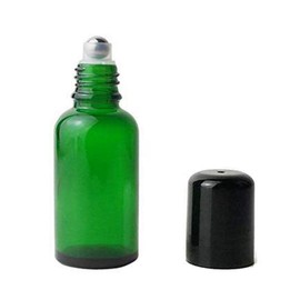 3PCS Upscale Thick Glass Green Empty Refillable Roll on Bottles Roll-On Vial Container With Metal Roller balls Black Cap For Perfume Essential Oil(50ml /1.7oz)