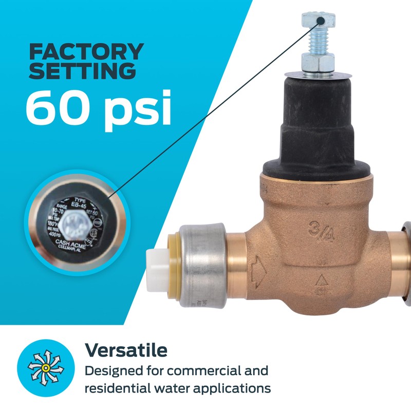 Cash Acme EB45 Pressure Regulating Valve with Disconnect Clip, Direct,
