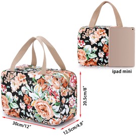 IGNPION Woman Large Travel Toiletry Bag Waterproof Wash Bag Make up Organizer Bag Cosmetic Bag Swimming Gym Bag (Black Flower)