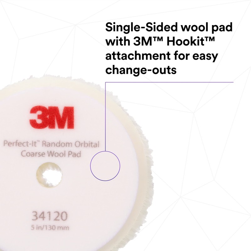 3M Perfect-It Random Orbital Coarse Wool Compounding Pad, 5"/130 mm,