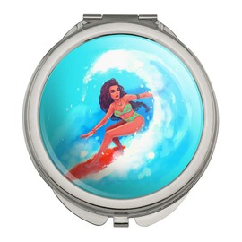 Surfer Girl Surfing On Wave With Surfboard Compact Travel Purse Handbag Makeup Mirror