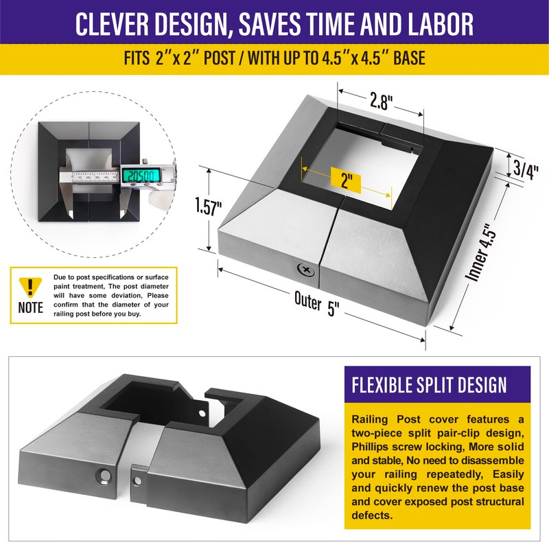 Hulave Split Post Base Cover, Fits 2"x2" Post/4.5"x4.5" Base, for