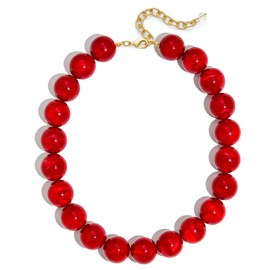 CLASSYZINT Red Beaded Necklace For Women Large Round Red Bead Strand Chunky Bead Statement Necklace Summer Boho Jewerlry Gift