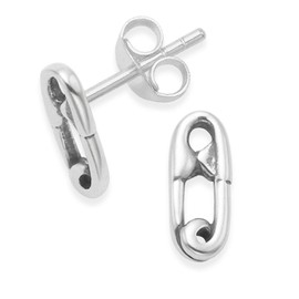 Heather Needham Sterling Silver Safety pin Earrings - Size: 9mm (1/3 inch) x 4.4mm. Much Smaller Than Shown! Gift Boxed Safety Pin Stud Earrings 5346