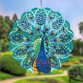 ALEENFOON Metal Wind Chime 3D Hanging Wind Spinner, Magic Windmills for Outdoor & Indoor Decorations, Wind Spinner for Christmas Ornament Gifts for Women, Mum, Grandma, Wife (Peacock)