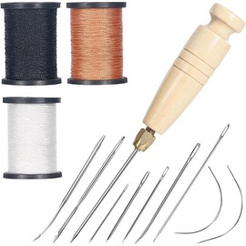 3-Spool Nylon Thread for Sewing, Each 80 Yards Thick Thread Kit for Adult Include Sewing Awls & 7  for Hand Sewing, Upholstery Thread &  for Repairing Leather, Shoes, Furniture - Color: Multicolored