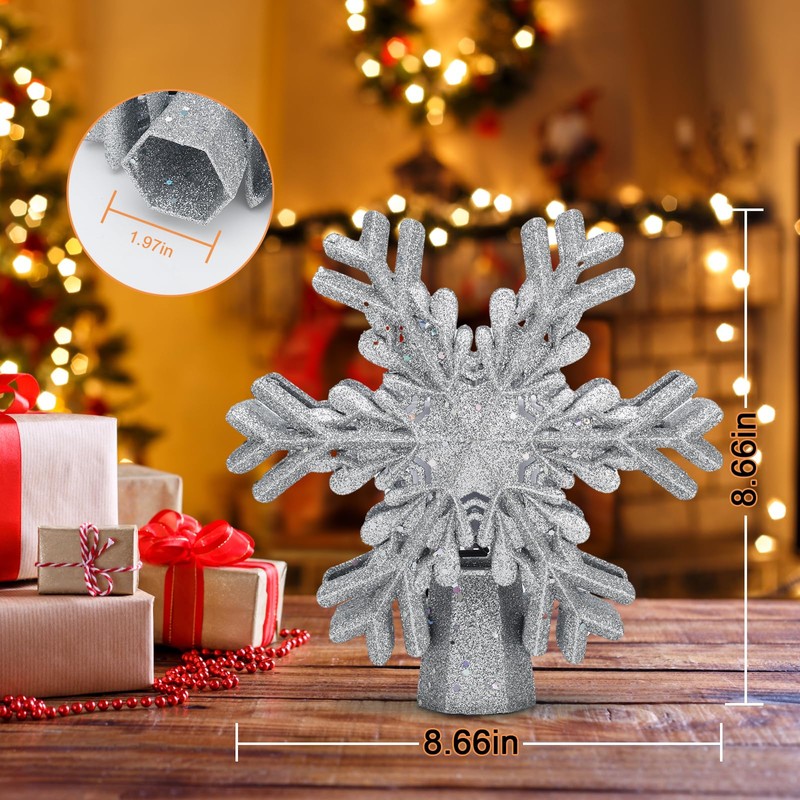 AOMIL Christmas Tree Topper, 3D Rotating Silver Snowflake Pattern Projector