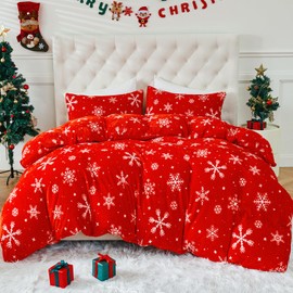 YIYEA Christmas Fluffy Duvet Cover King Size, Luxury Ultra Soft Faux Fur Comforter Cover, Warm Plush Velvet Duvet Cover Fuzzy Fleece Bedding Sets for Fall Winter, Cozy Warmth, No Shedding, 3PC