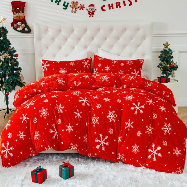 YIYEA Christmas Fluffy Duvet Cover King Size, Luxury Ultra Soft