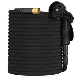 Garden Hose 50ft, Non-Expandable Lightweight & Flexible Water Hose, with 10-Pattern Spray Nozzle, Super Fabric, Leak-Proof 3/4" Solid Brass Alloy Connector Fittings, water hose Black