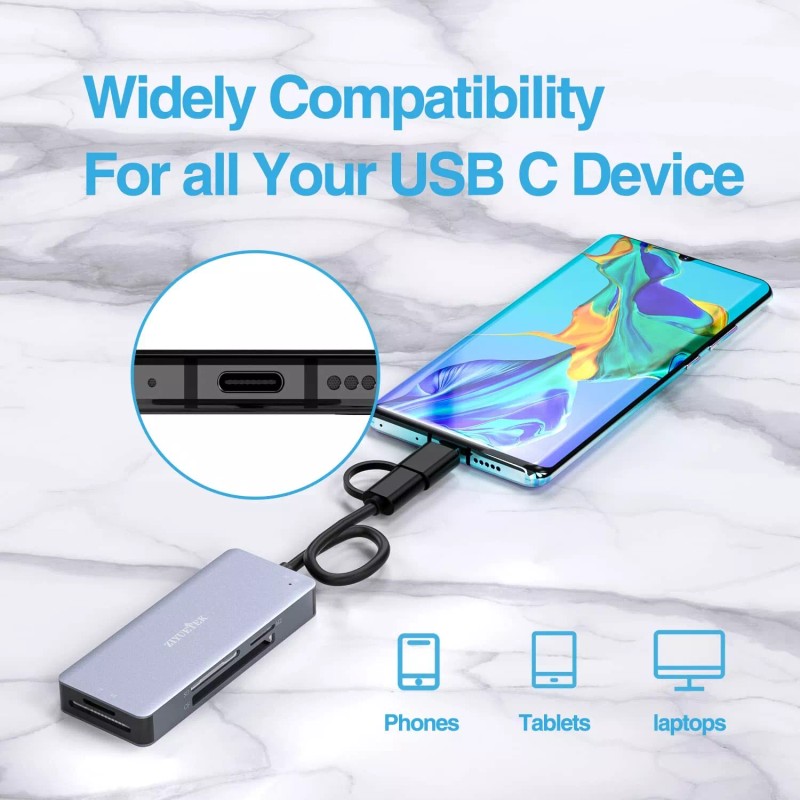ZIYUETEK USB C USB3.0 SD Card Reader, 5in1 Multi Card