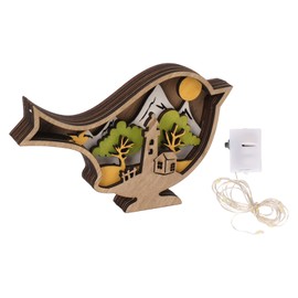 Wooden Bird Statues with Light 3D Hollow Hand Carved Birds Crafts Glow Ornaments for Easter Christmas New Year