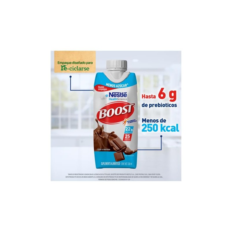 Boost Menos Azúcar Suplemento Alimenticio Mix de Sabores 12 pzas