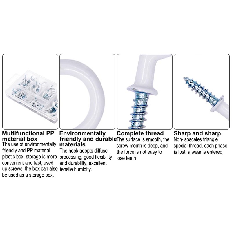 Kioiner Screw Hook Set, 70 Pieces Ceiling Hooks, 6 Sizes
