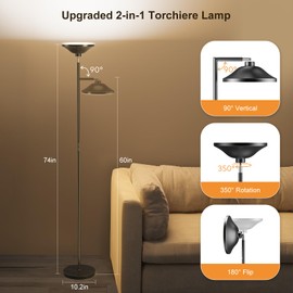 FULSUNT Foldable Floor Lamps for Living Room with Remote, 36W Modern Dimmable LED Standing Lamp with 4 Colour Temperatures, Bright Tall Torchiere Floor Lamp for Bedroom, Reading, Office