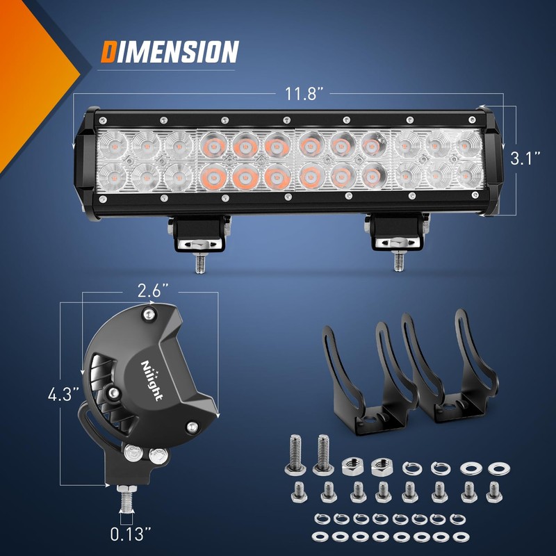 Nilight LED Light Bar 12 Inch 72W Spot Flood Combo