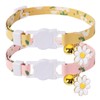 2 Pcs Cat Collar Quick Release with Bell, Flower Charms