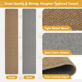 FHTONGE 71x15.8 Thickened Cat Wall Climbing Carpet with 16 Fixed Nails, Extra Large Tall Cat Scratch Pad for Wall, Wall Mounted Climbing Cat Scratcher for Furniture Couch Sofa Protector(Camel)