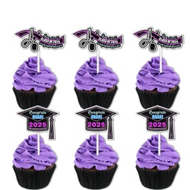 18pcs Pink Glitter Cap Dessert Cupcake Topper Congrats Grad Theme Decorations Preschool High School College Graduation Party Decor Supplies