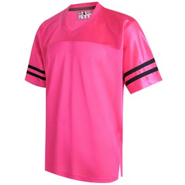Pullonsy Hot Pink Men's Women's Football Jerseys for Adult V-Neck Practice Shirts University Mesh Game Tops Fitness Outfits Black Stripe-Pink Jersey,Men Size Large
