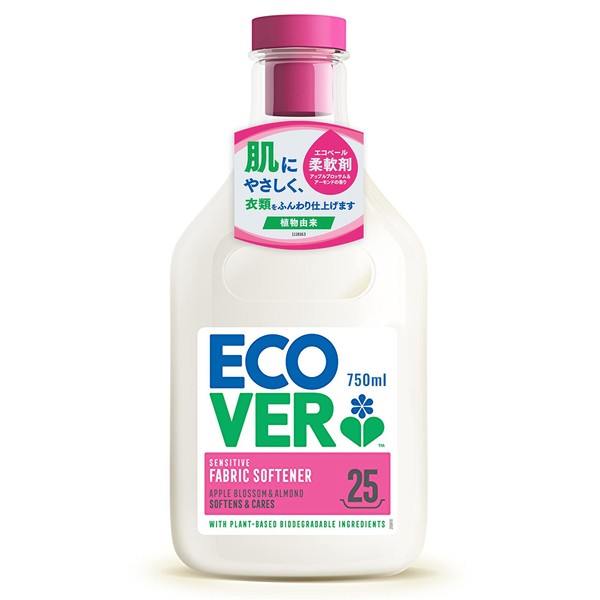 Ecoover Fabric Softener, Main Body, Apple Blossom & Almond Scent, 25.4 fl oz (750 ml), Fabric Softener, Laundry, Daily Goods, Baby