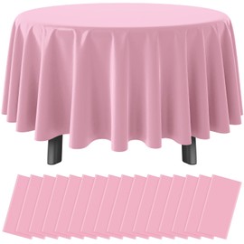 16 Pack Light Pink Plastic Tablecloth for Round Tables, Premium Decorative Pink Disposable Table Cloths for Parties, Bulk Round Party Table Cover for Birthday Wedding Anniversary Graduation, 84 Inch
