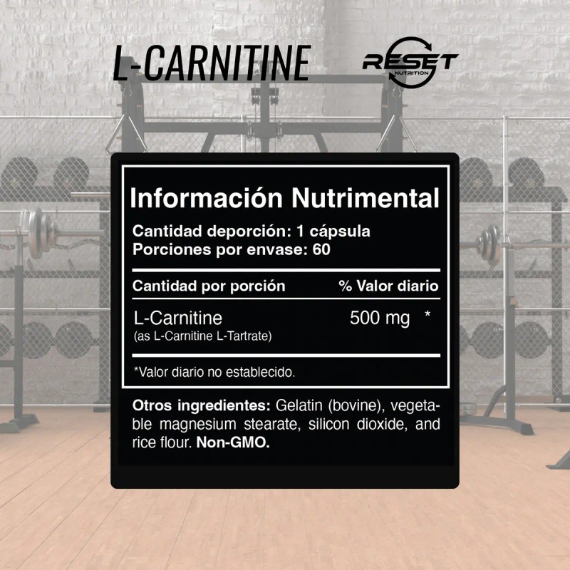 Reset Nutrition Carnitina 500mg Quema Grasa Energia 60cáps Sabor