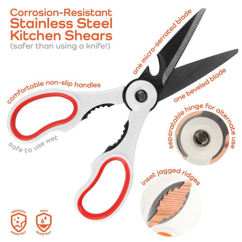 BambooMN Premium 4-in-1 Kitchen Shears - 10 Sets, White &