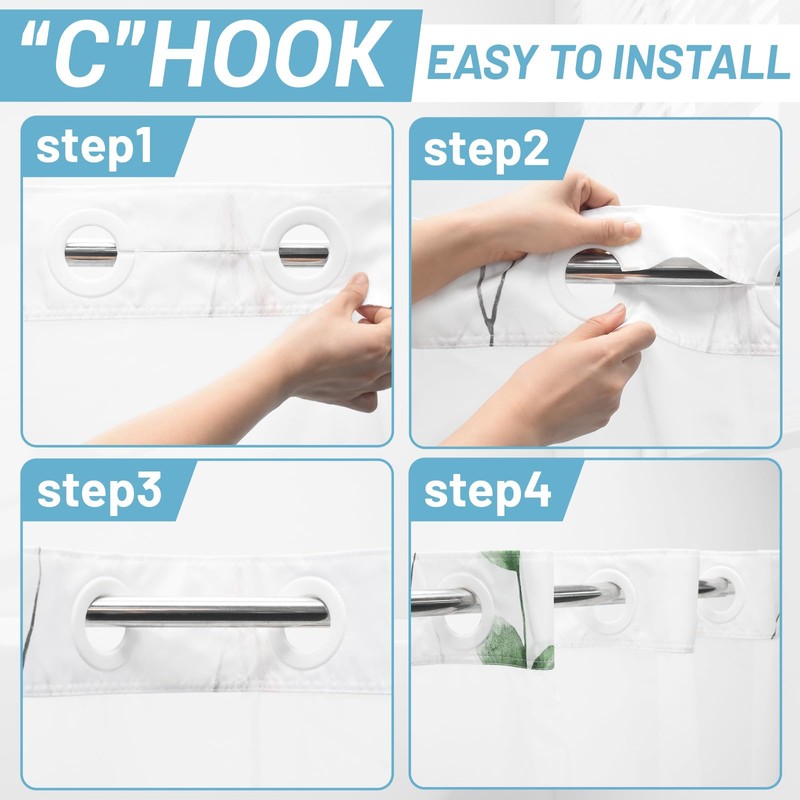 WITHLOC No Hook Shower Curtain with Snap in Liner -