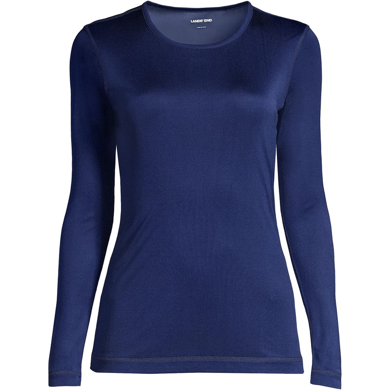 Lands' End Womens Silk Interlock Crewneck Deep Sea Navy Regular