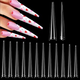 4XL Stiletto Nail Tips, 312PCS Extra Long Clear Nail Tips for Acrylic Nails Professional, Half Cover Stiletto Nail Tips Super Long False Nail Extension Stiletto Nails with Refills Size 5 6(10 SIZES)