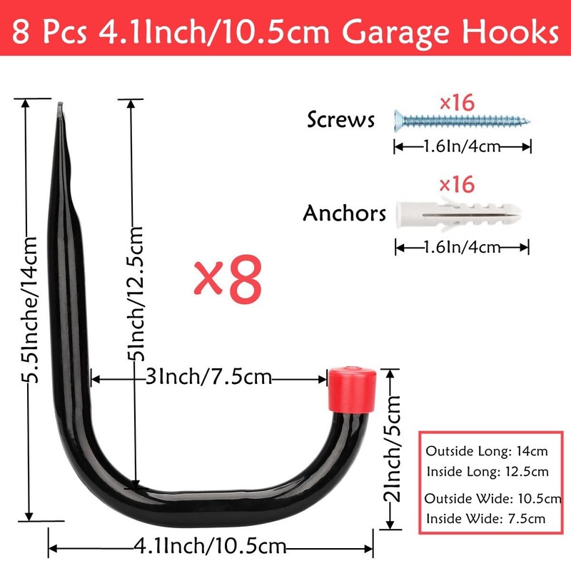 Heavy Duty Steel Garage Storage Utility Hooks, 8 Pcs Wall