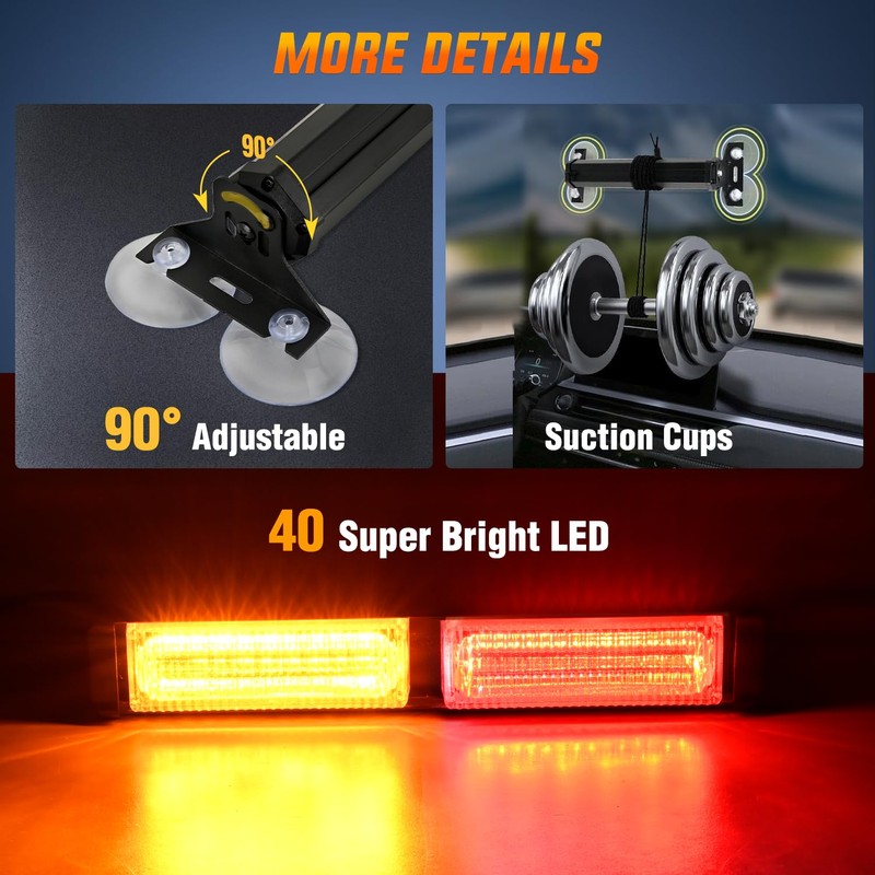 Nilight 40LED Amber Red Emergency Strobe Traffic Advisor Light Bar