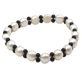 Steinfixx® - Pearl Onyx Bracelet in Beautiful Layout | Comfortable to Wear | Protective Stone | Helps with Grief | Come to Rest, Pearl Onyx, Pearl, Onyx