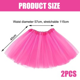EDLMKM 2PCS Tutu Skirts for Women, Adult Tutu Skirts, Pink Tutu, 3 Layered, 80s Fancy Dress for Women, Ballet Skirts for Party Fancy Dress Outfit Costume for Women and Teens
