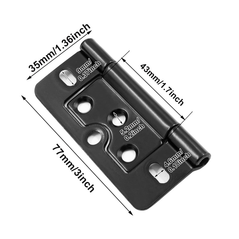 Auvotuis 8Pcs 3Inch Black Non-Mortise Door Hinges Modern Iron Flat