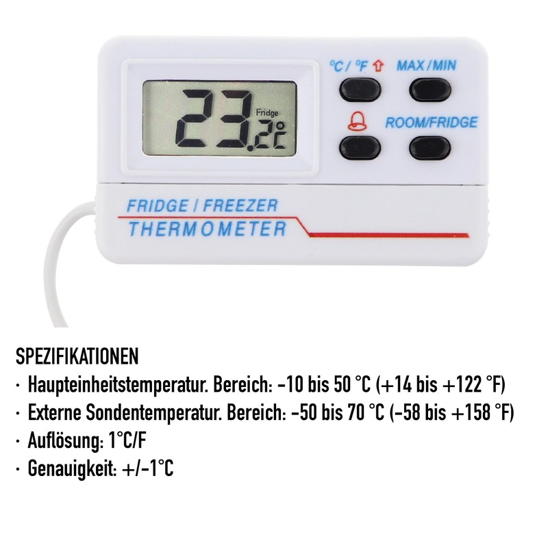 Digital Gefrierschrank oder Kühlschrank Thermometer mit Alarm-Funktion und max/min Funktion