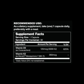 Leviathan Nutrition Vitamin D3 K2 – 5000 IU D3 + 360mcg MK7 – Vegan, Organic, Extra Strength – Bone, Heart & Immune Support