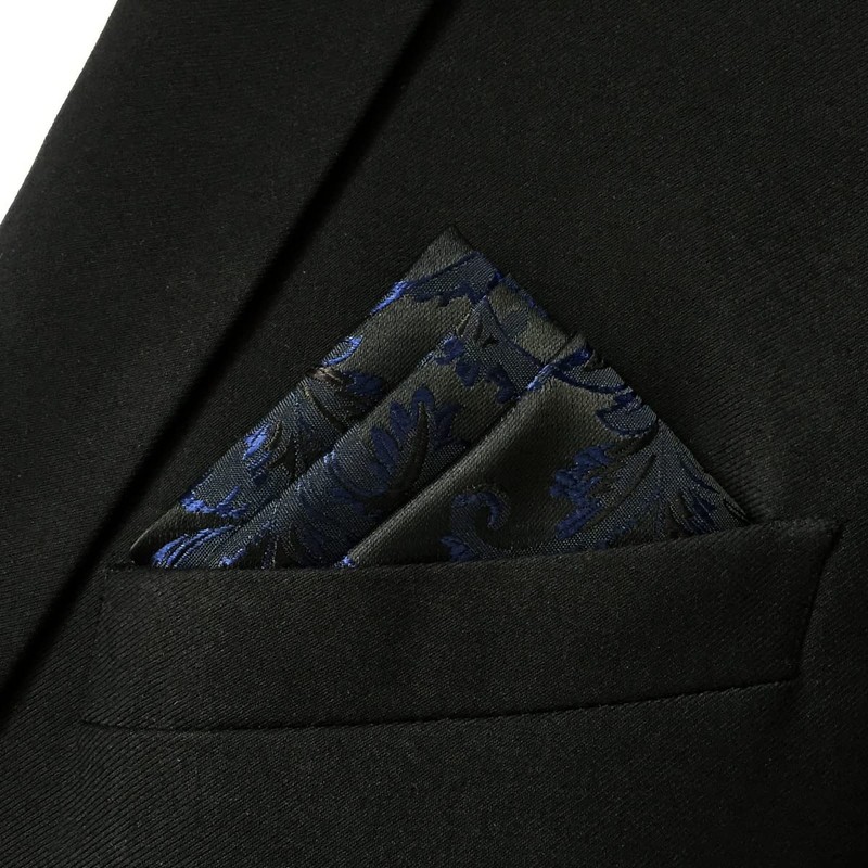 S&W SHLAX&WING Blue Pocket Square Black Abstract Men's Silk, blue