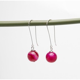 Handgefertigte Damenohrringe mit natürlichen Edelsteinen, 925er Sterlingsilber, 12 mm große Kugelperlen, lange Haken, Kugeldesign für Mädchen (Rosa Rosenachat)