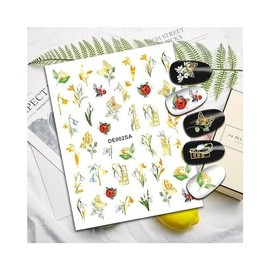 Laser Gold Tulip Flowers Nail Sticker Iris Flower Ladybug Butterfly Nail Sticker De002Sa Nail Wraps Art Stickers Manicure Supplies for Women for Home Nails Full Long Lasting Easy Apply and Remove