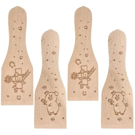 Spruchreif Set of 4 wooden scrapers with engraving "New Year's Eve", raclette spatula, set of 4 with engraving, raclette accessories, kitchen aid