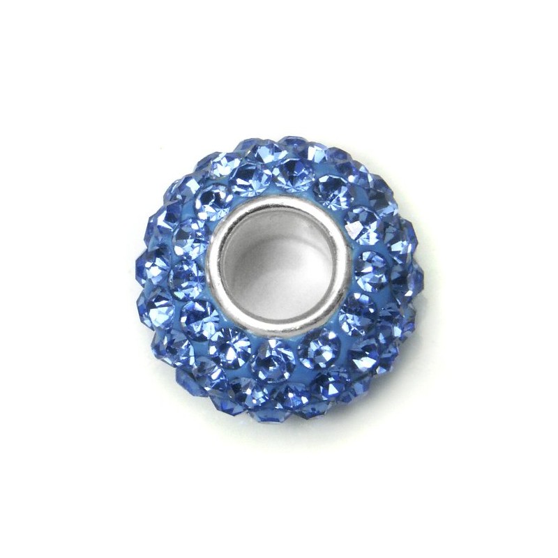 Metal Factory (1 Pc) Blue Crystal Ball Bead Sterling Silver